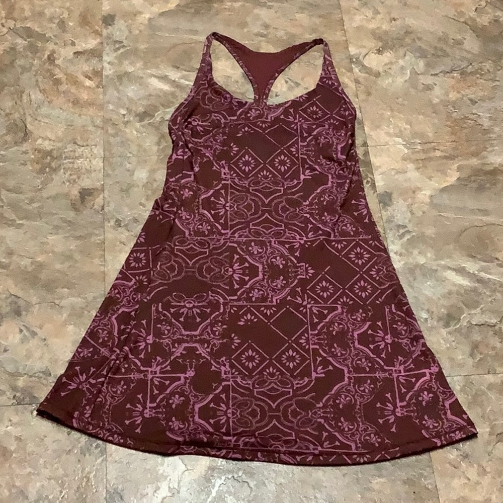 Prana pink & brown patterned racer back sun dress